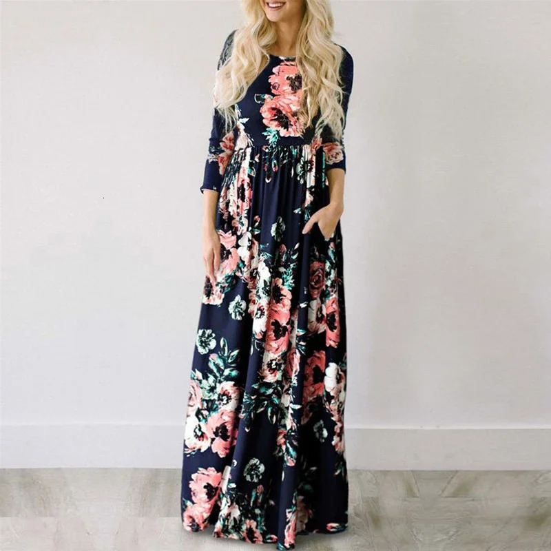 Women Summer Floral Print Maxi Loose White Boho Beach Dress Women Vintage Evening Party Long Dress Vestidos Female Robe 260304