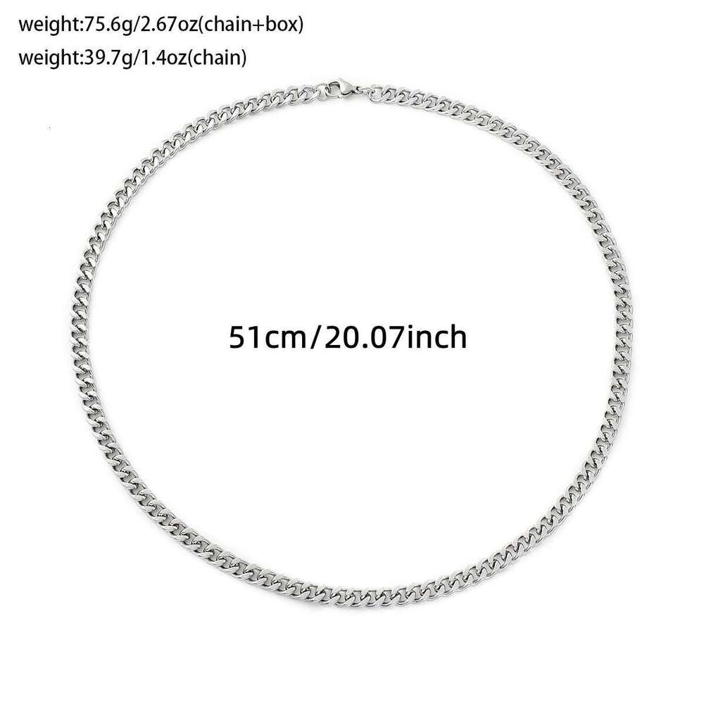 New Cuban Style Titanium Steel Square Dragon Bone Necklace Premium Flip Cover Gift Box Men's Versatile Accessory