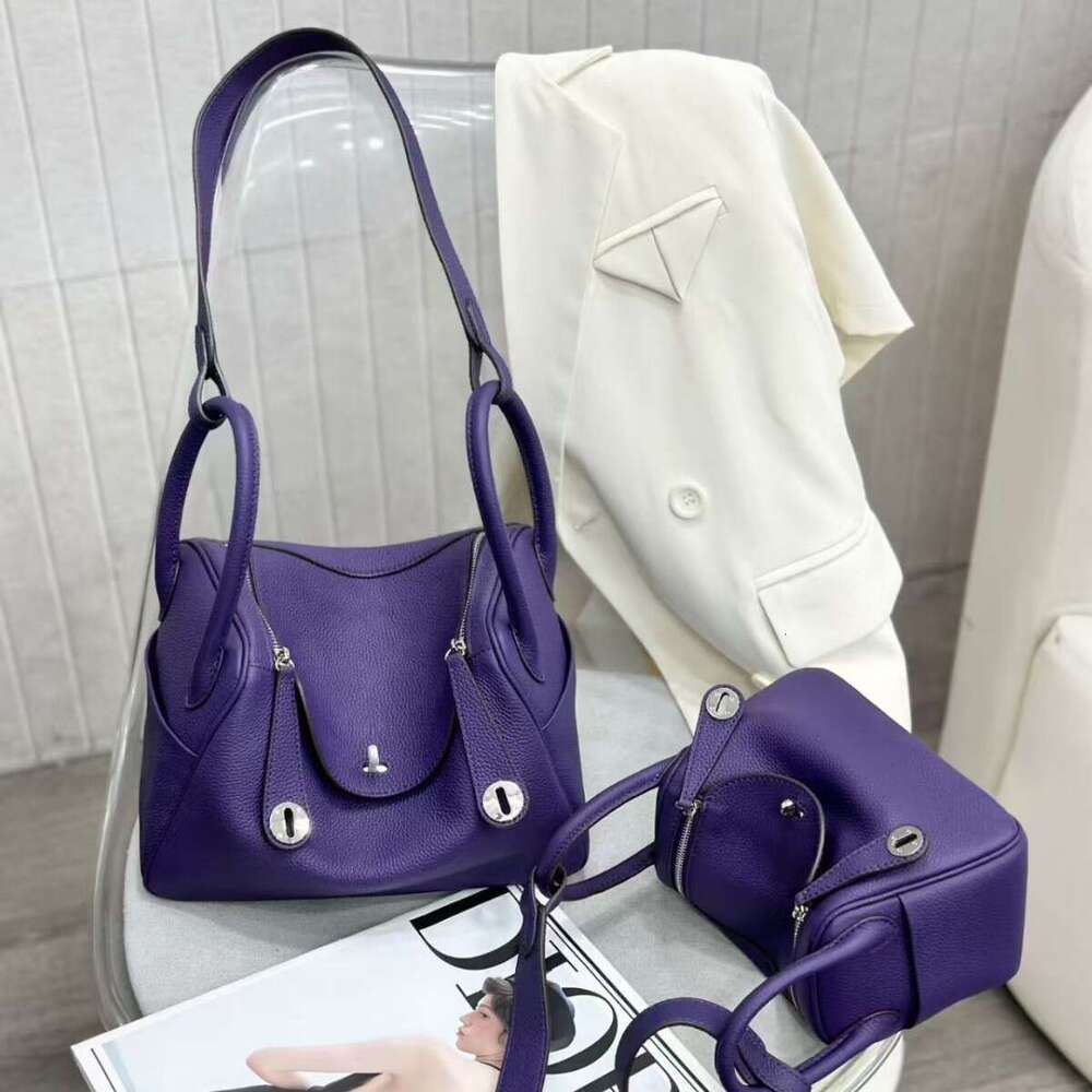 Top-layer cowhide rich purple Lindy large-capacity versatile pillow genuine leather women's shoulder and crossbody bag, doctor's bag