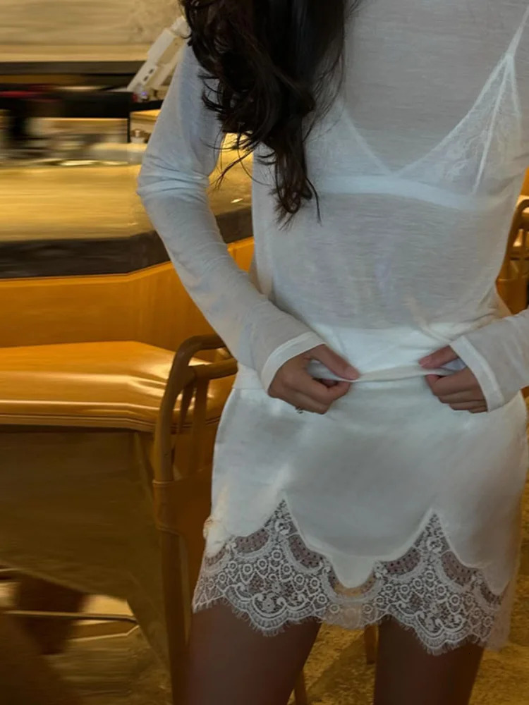 Sexy Solid Lace Skirt Women Fashion Patchwork Straight Irregular Street Short Skirts Female 2026 Spring Summer Lady Mini Bottoms 260306