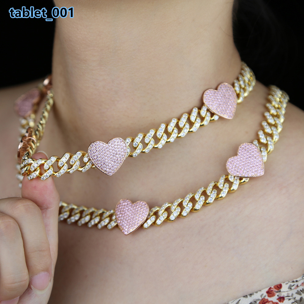FashionTrendy Moissanite Personalized Hip Hop Stainless Steel Heart Diamond Necklaces for Unisex Jewelry Wholesale
