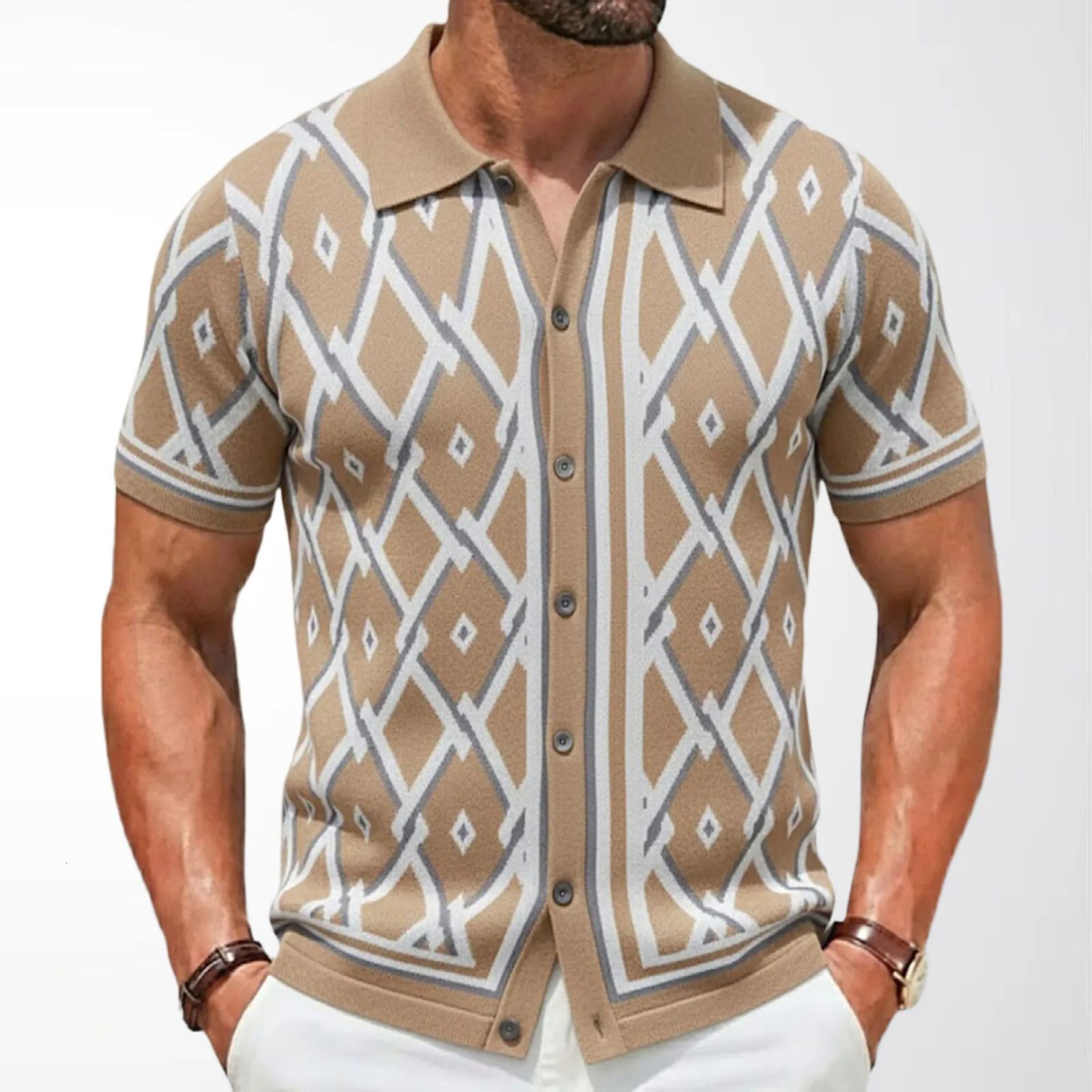 Mens Clothing Mens Polo Shirt Summer New Jacquard Knit Short Sleeve Cardigan SY0033 241126