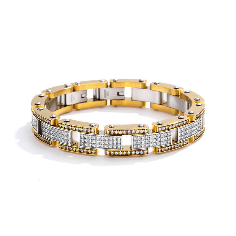 Direct from the factory: European and American titanium diamond-encrusted bracelet, 316 stainless steel vacuum 18K Cuban chain, premium men's bra