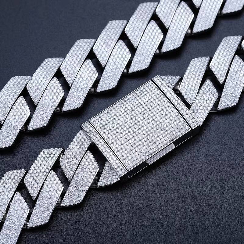 Xs Big Guy Heavy Chain 27mm 925 Sterling Silver Hand Set 5 Rows Vvs Moissanite Iced Out Cuban Link Chain Necklace for Men