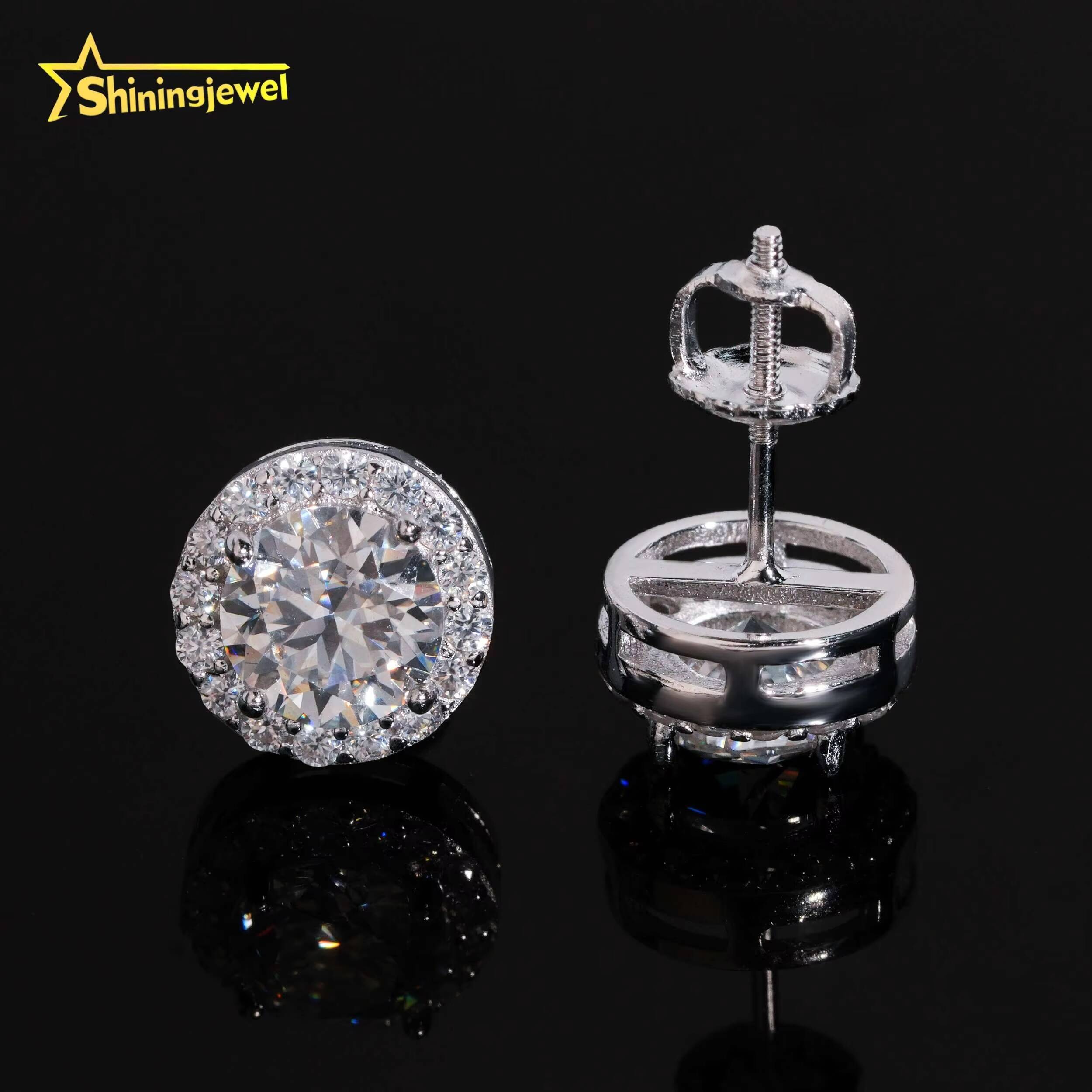 Hip Hop Jewelry Screw Back Halo 65mm Main Stone 925 Sterling Silver GRA Moissanite Earrings