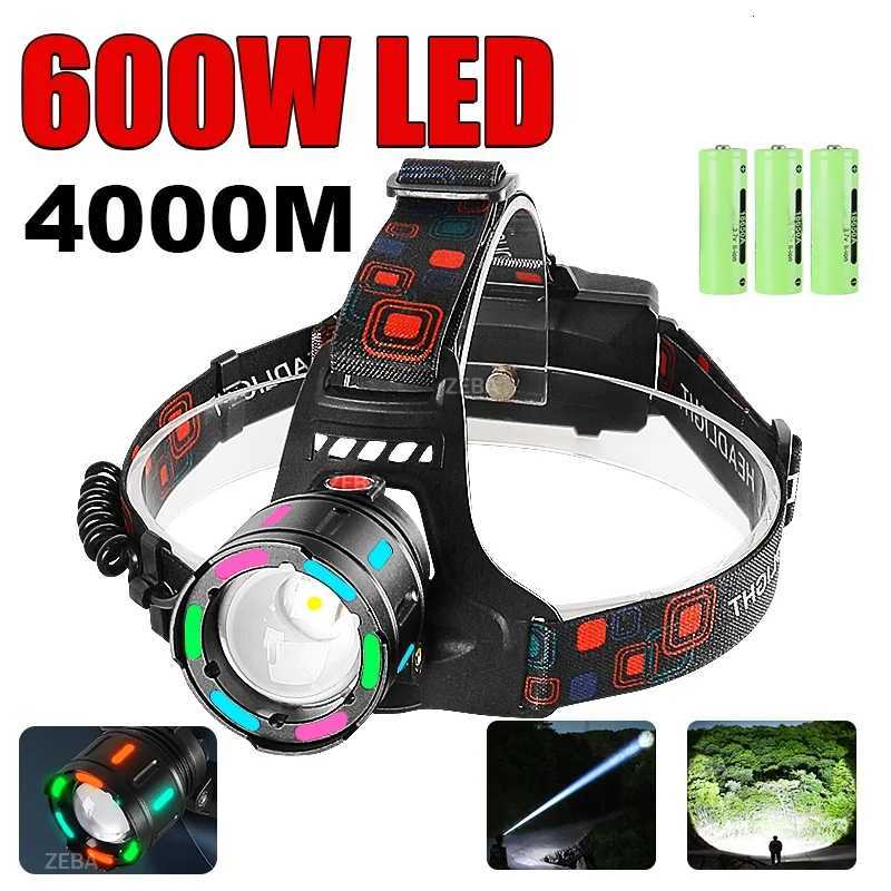 600W LED Headlamp Most Powerful Long Range Head Flashlight Rechargeable Lamp Outdoor Fishing Lantern Waterproof Headlight Patrol H260307