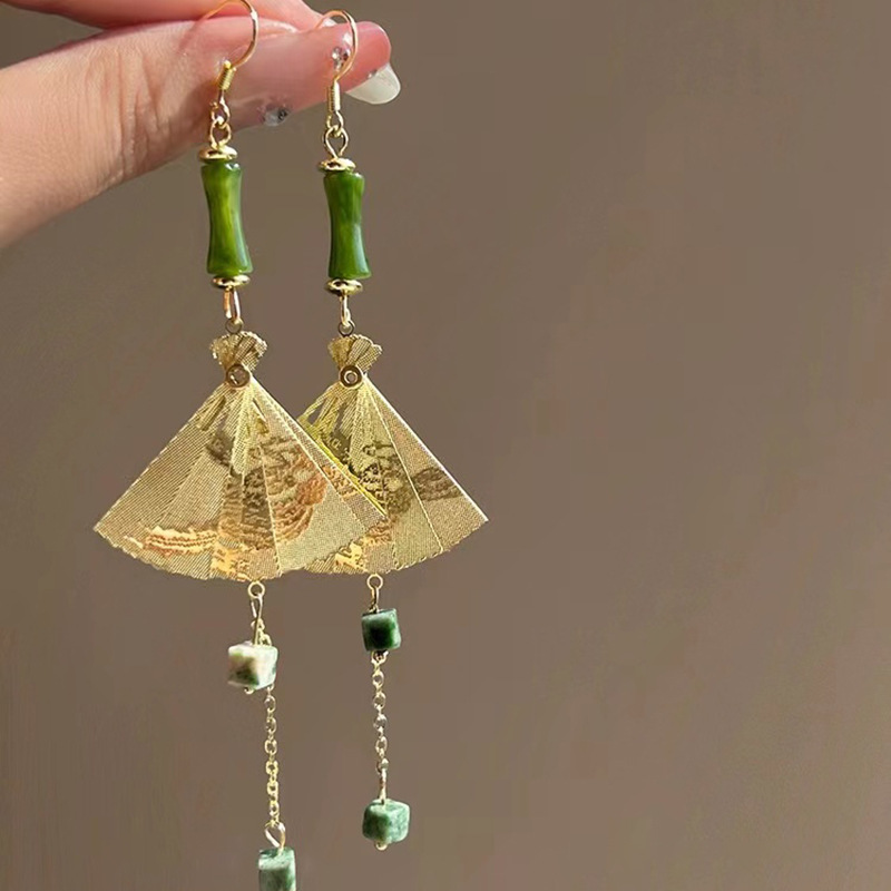 925 Silver Natural Shell Pearl Crystal Jewelry Chinese Ethnic Style Fan Shell Pendent Long Tassel Dangle National Style Earrings for Women Jewelry Gif