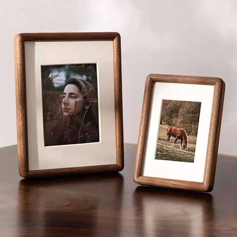 Beautiful Wall,Black Walnut Photo Frame,Real Wooden Round Corner Picture Frames Swing Table/wall-mounted Home Decor H260306