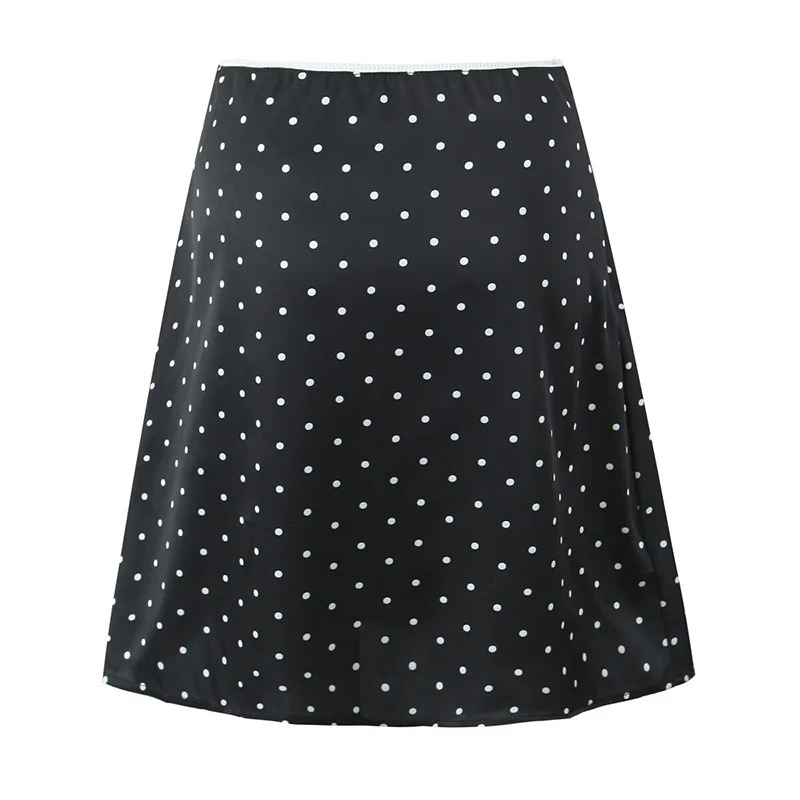 YENKYE Women Vintage Black White Polka Dot A-line Knee Length Skirt Sexy Low Waist Holiday Summer Skirts 260306