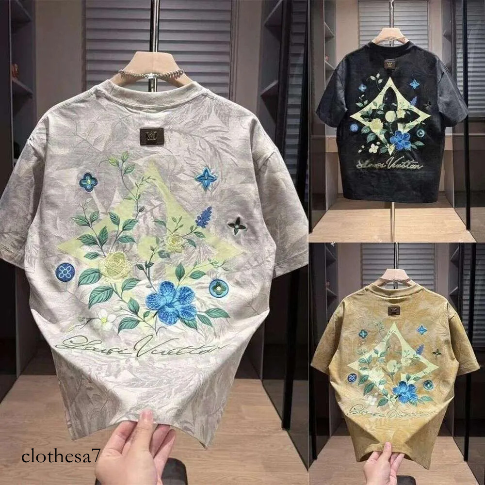 Summer New Trendy Brand Embroidery Painted Print Cool Fashion Men's Casual High Quality Short Sleeve
