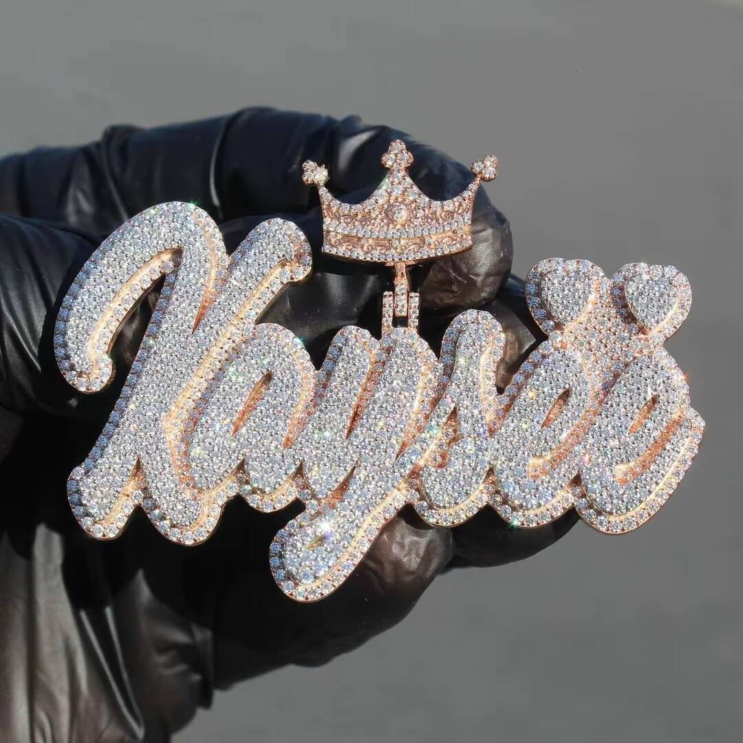 Customized Iced Out VVS Moissanite Wood Letter Pendant Custom Solid Name Pendant Pass Diamond Tester Fine Jewelry for Rapper