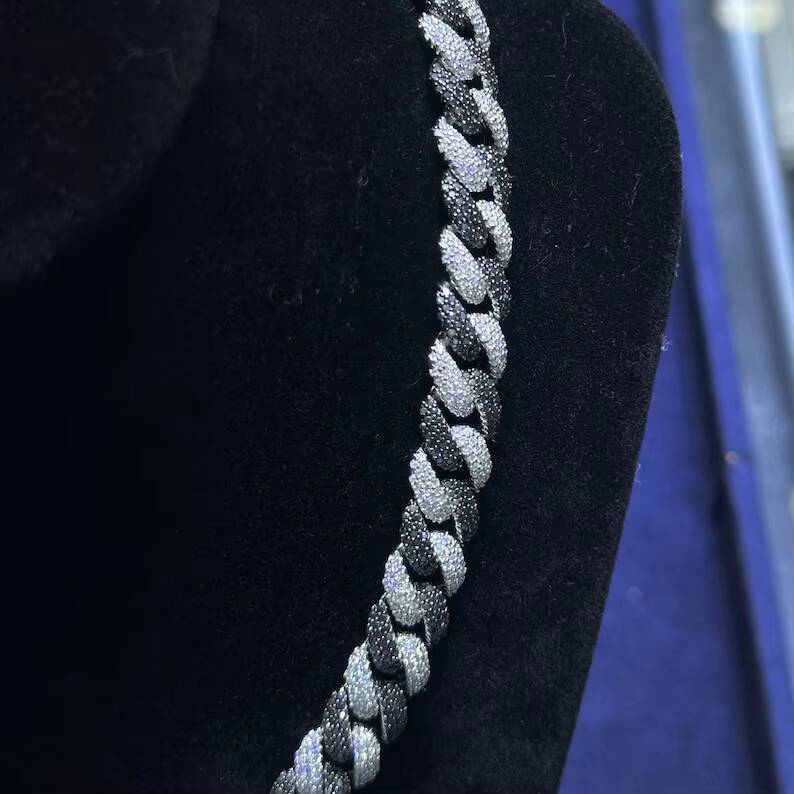 Moissanite Black And White Diamond Iced Out Cuban Link Chain Necklace Hip Hop Trendy Fashion 925 Silver Rapper Party For Mens