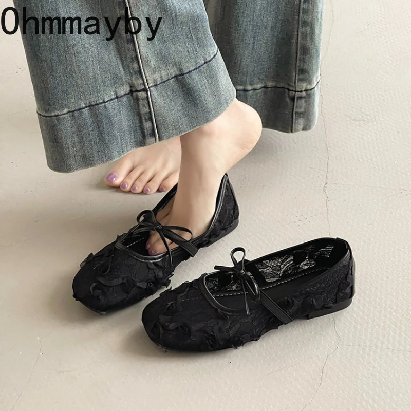 2026 Spring Lace Flower Women Mary Jane Shoes Fashion Slip On Comfort Street Style Soft Sole Female Dress Flats Shoes 260303
