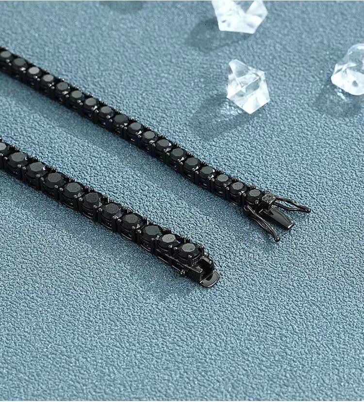3mm 4mm Black Moissanite Tennis Bracelet Full Diamond GRA 925 Sterling Silver Plated Gun Black Hiphop Bracelets for Women Man