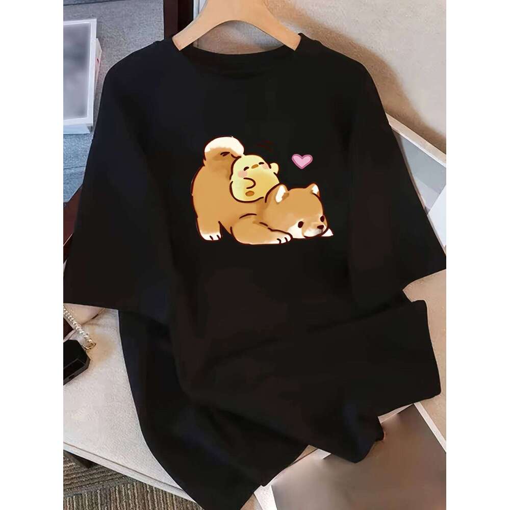 Cute Cartoon Dog Print Harajuku Short Sleeve Casual Women's T-shirt Clothing Street Tops Tees Aesthetic Clothes XJ260306