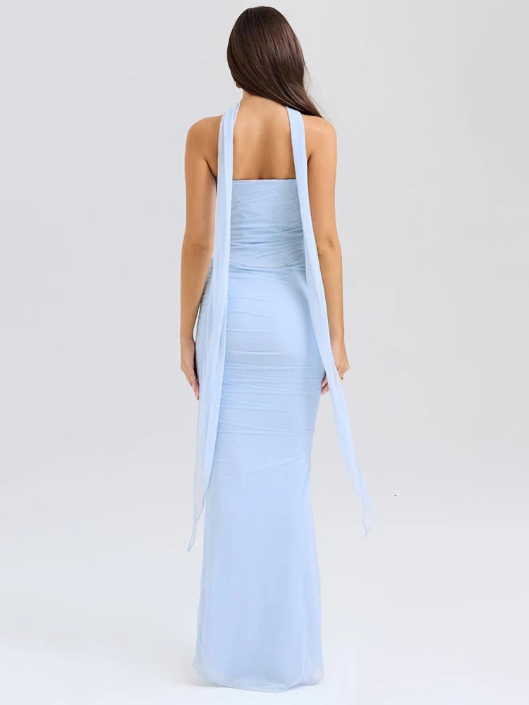 Mozision Sexy Two Piece Sets Women Neckerchief Strapless Crop Tops And Maxi Skirt Sets Sexy Club Party Skirt Two Piece Sets 260304
