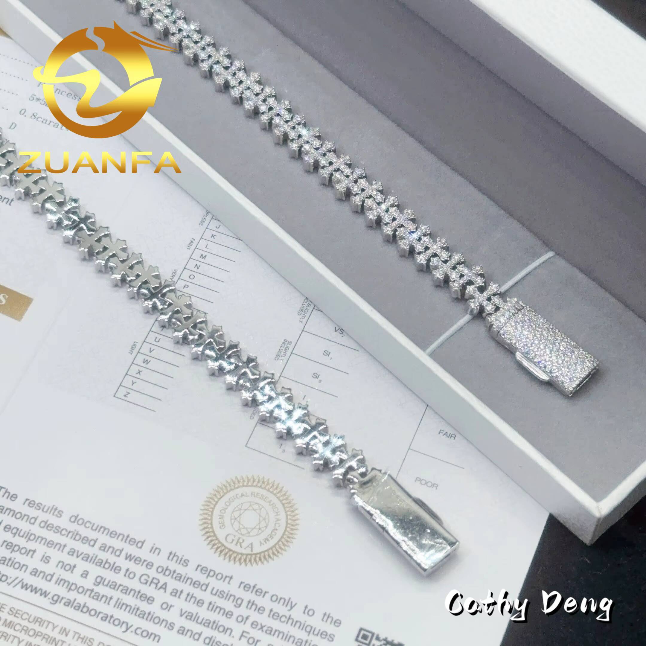 Instock Mini Cross Cuban Link Chain Bracelet Hip Hop Jewelry Iced Out Men Women Moissanite Bracelet 925 Silver Bracelet