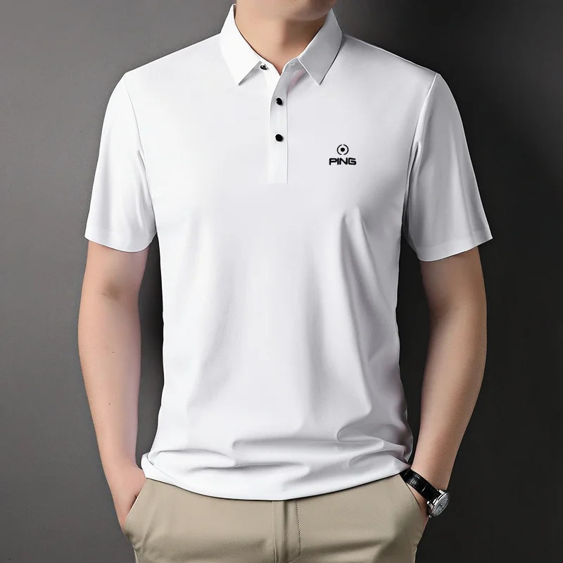Summer polo shirt fashionable printed short sleeved mens top high-end casual and comfortable solid color lapel T-shirt 260304