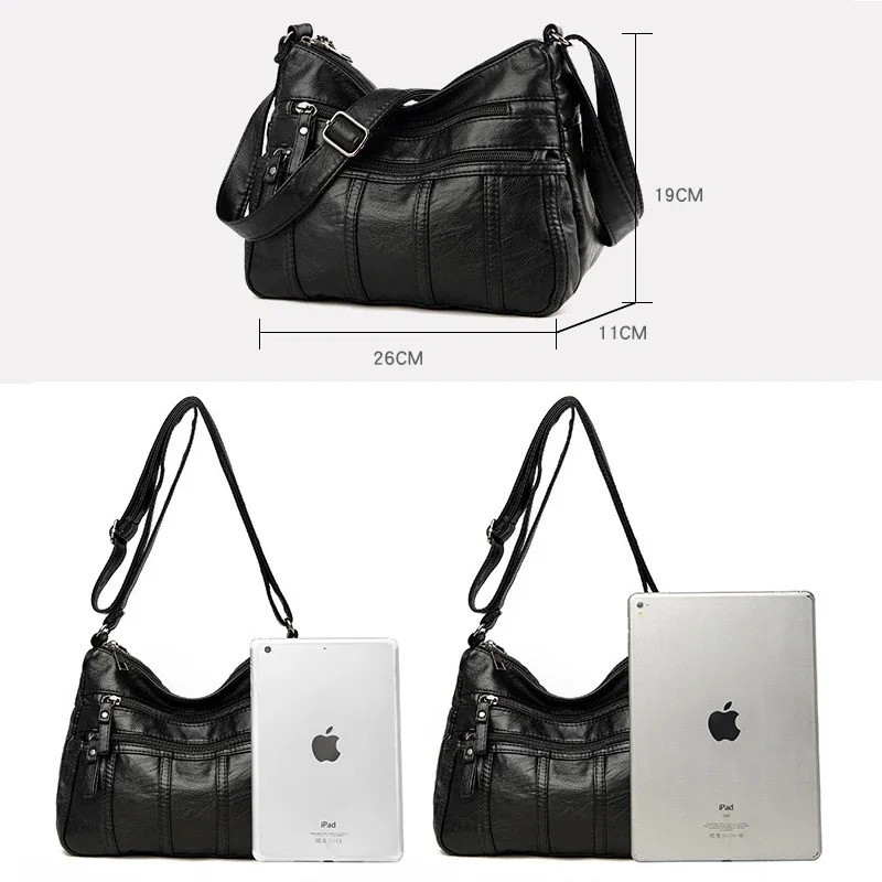 Fashion Soft Leather Crossbody Bags for Women 2026 Casual Female Multi Pocket Messenger Bags Retro Handbags Ladies Shoulder Bags 260306