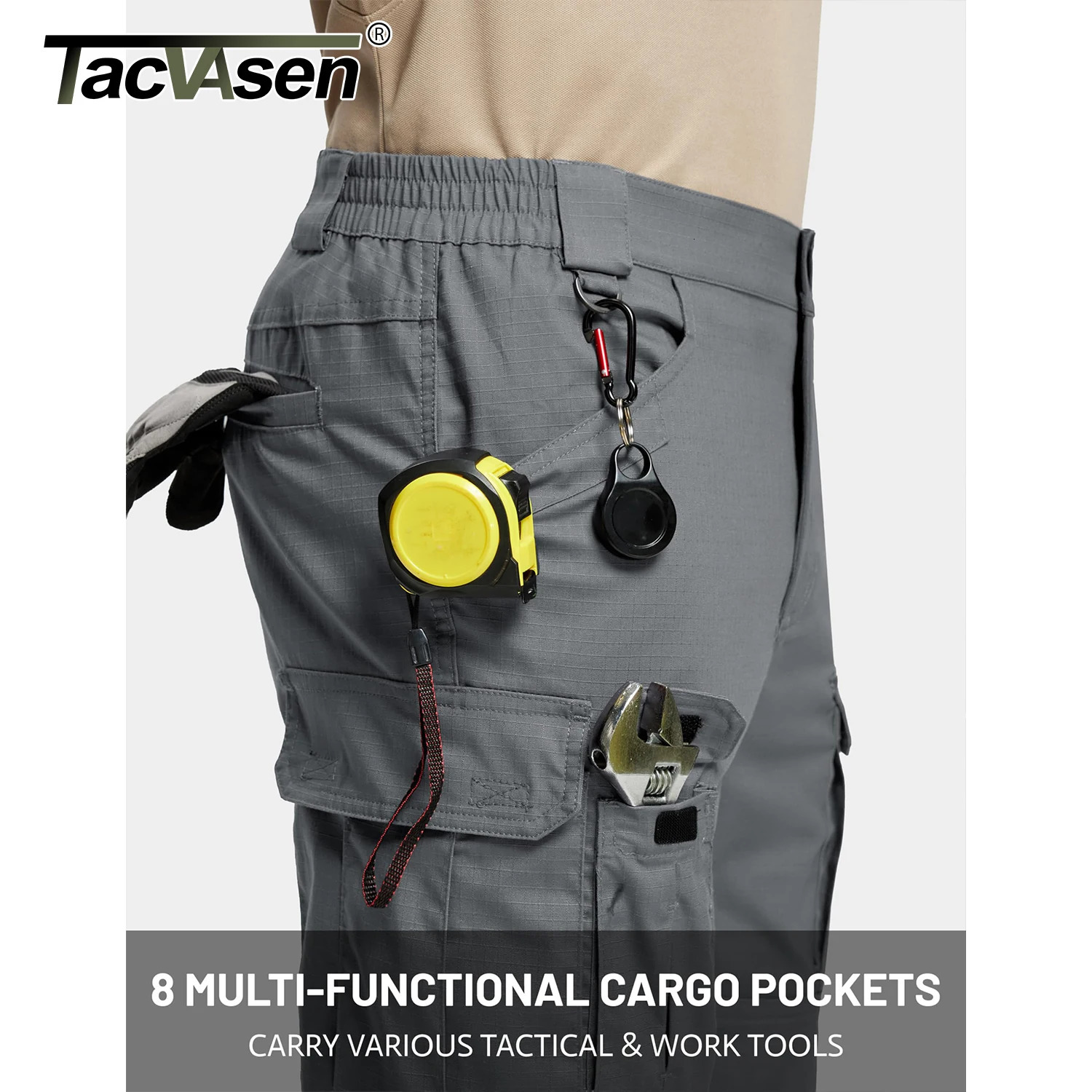TACVASEN Mens Cargo Work Pants Hiking Tactical Waterproof Trousers Ripstop Breathable Stretch Pants with 8 PocketsNo Belt 260305