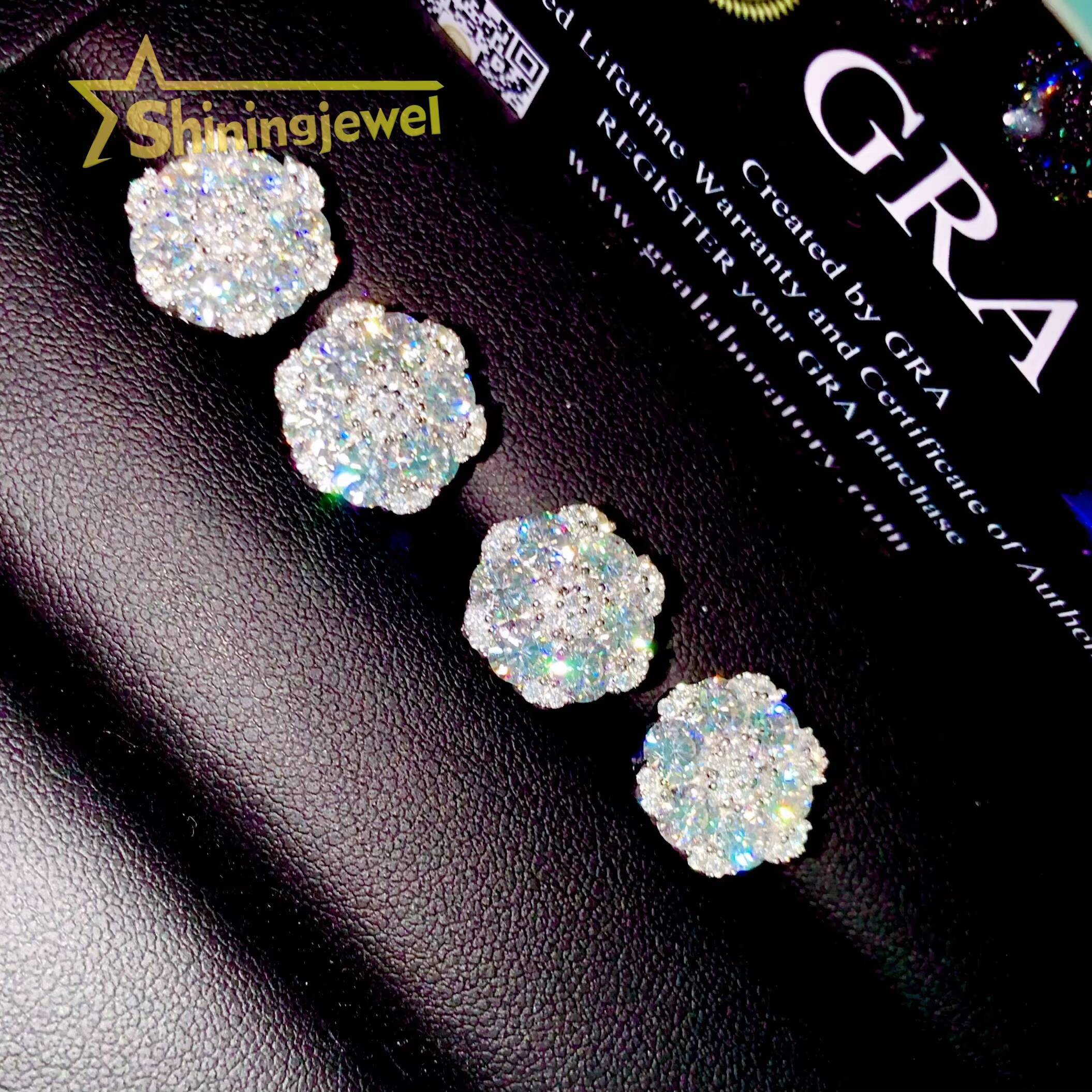 Big Cluster Flower Earrings 135mm Moissanite Flower Stud Earrings Hip Hop 925 Silver Gold Plated Pass Diamond Tester