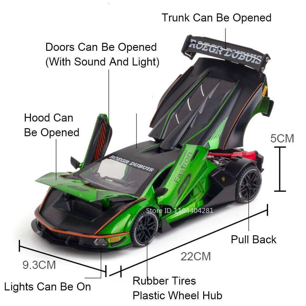 1:24 Lambor SVJ63 SCV12 Miniature Model Alloy Diecast Sports Car Toys Sound Light Pull Back Doors Opened Vehice Children's Gifts Z260306