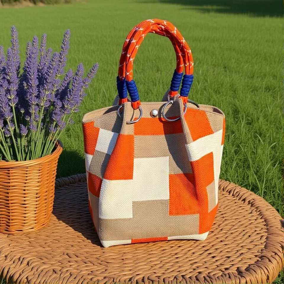 Metal Ring Handbag Fashionable WomenS Bucket Bag Knit Tote Bag Spacious Color Block Handbag For Leisure Travel Daily Commuting H260306