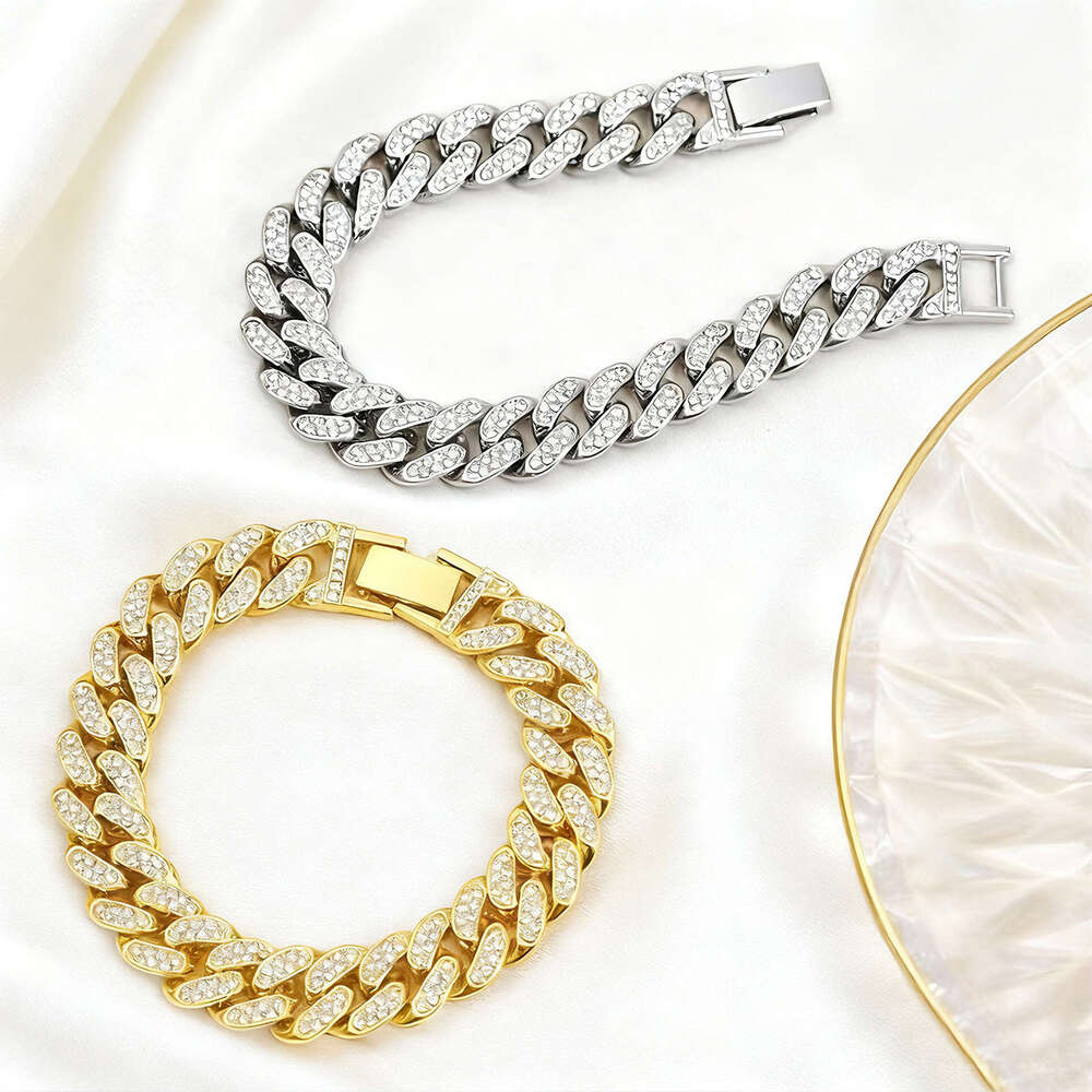 Cross-Border Hot-Selling Full Diamond Men's High-Quality Titanium Steel Hip-Hop Cuban Bracelet Jewelry Factory In-Stock Wholesale