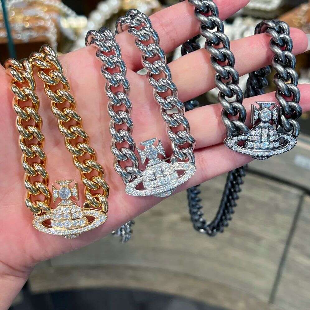 High-Quality Empress Dowager Cixi Cuban Saturn Thick Magnetic Necklace High-End Punk Collarbone Chain Choker