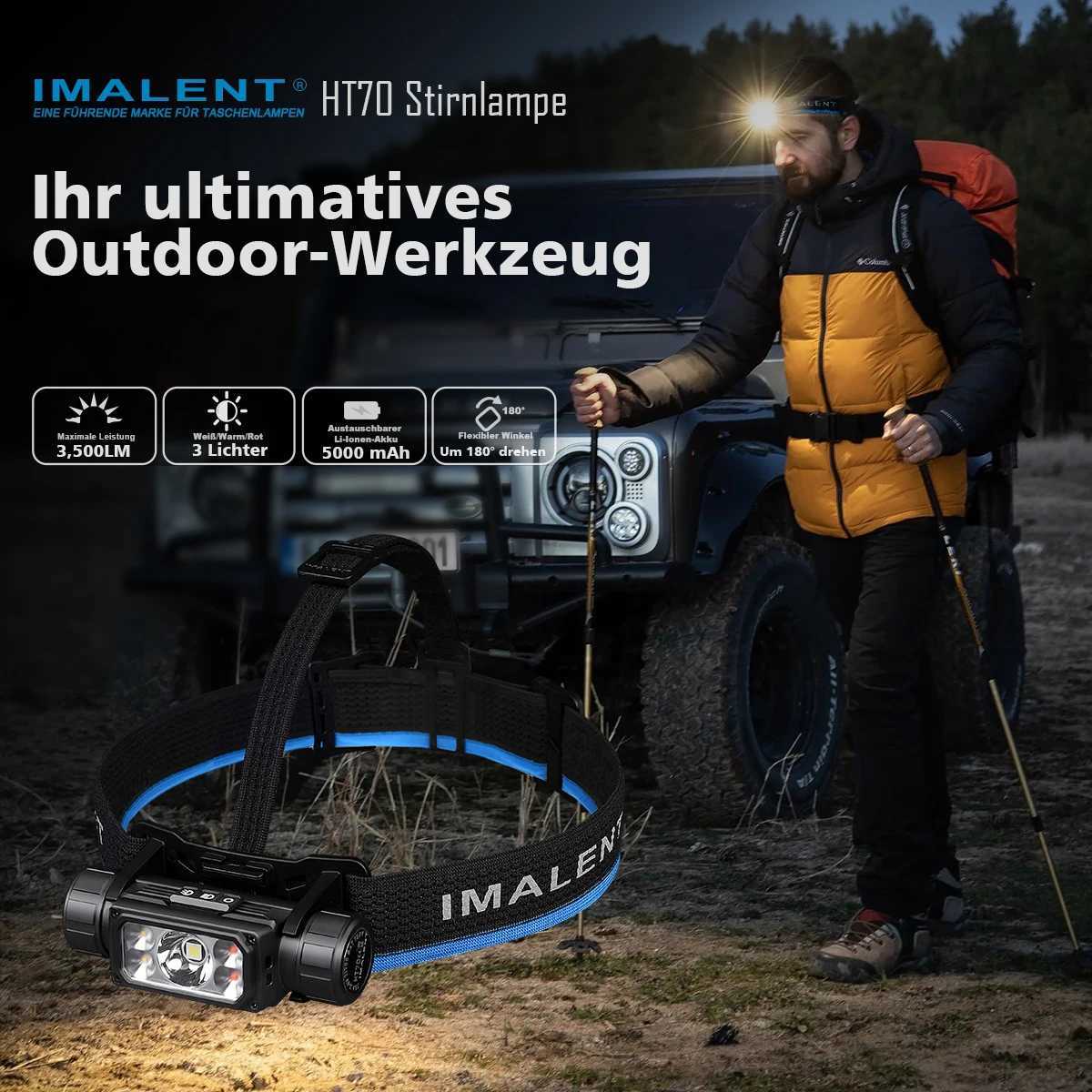 IMALENT HT70 LED Headlamp 3500LM 349M 5000mAh Battery Type-C Rechargeable White Red Light Three-Light Source Headlight H260307