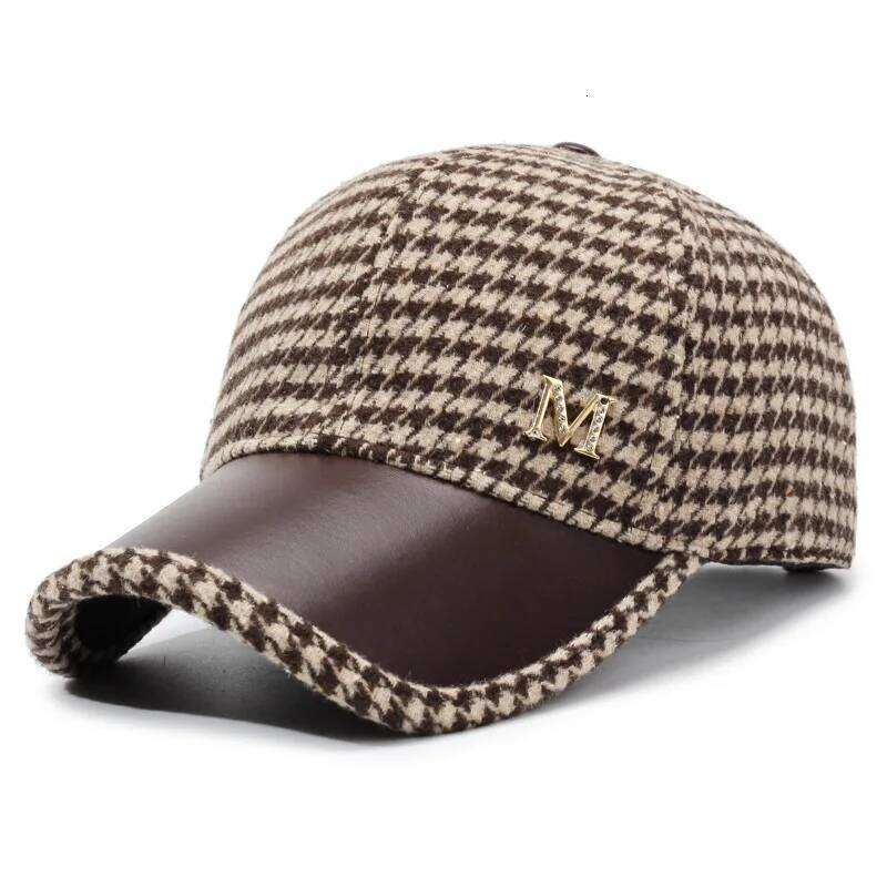 Autumn & Winter New Style Houndstooth Wool Blend Baseball Cap, Women's Versatile Fashion Cotton Hat Y260304