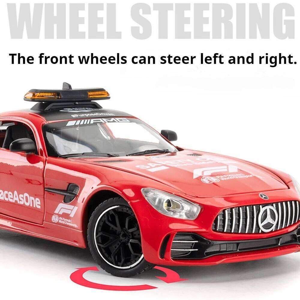 1:24 GTR ONE F1 Safety Car Alloy Model Toy Diecast Vehices Front Wheel Steering Doors Sound Light Pull Back Models Ornament Gift Z260306