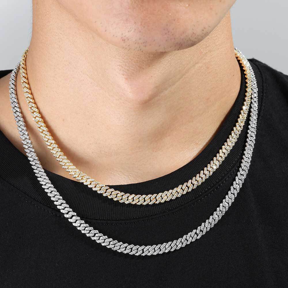 6mm Hip Hop Full Diamond Thin Cuban Link Necklace Bracelet With Box Clasp Set For Men Women Iced Out Cubic Zirconia Cz Stone Rapper Party Rap Jewelry 