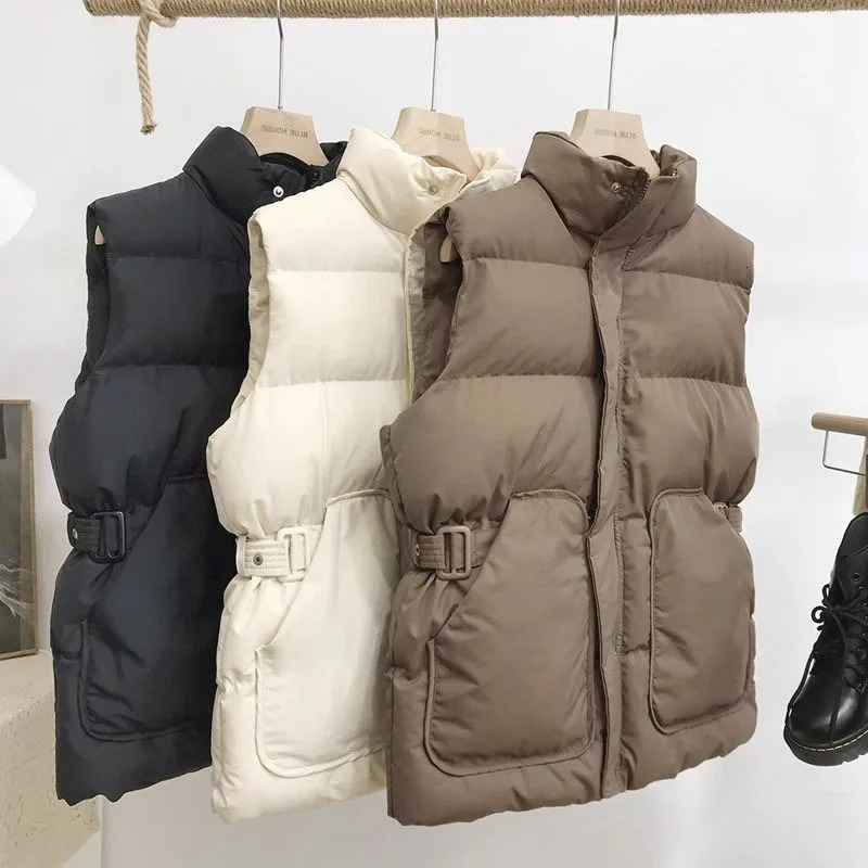 2026 Winter Down Cotton Vest Jacket Womens Sleevele Stand Parkas Warm Short Coat Female Waistcoat Overcoat Ladies Tops 260306
