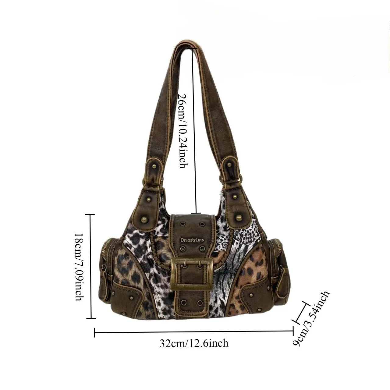 Ladies Fashion Street Y2K Millennium Spicy Girl Leopard Pattern Tote Bag Multi Pocket Retro Personalized Shoulder Bag 260306