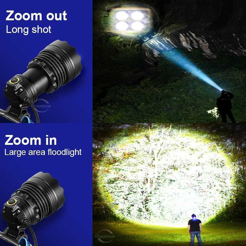 1200W Super Bright LED Headlight IPX6 Waterproof Headlamp Outdoor Work Head Lantern 18650 Head Lamp For Camping Hiking Light H260307