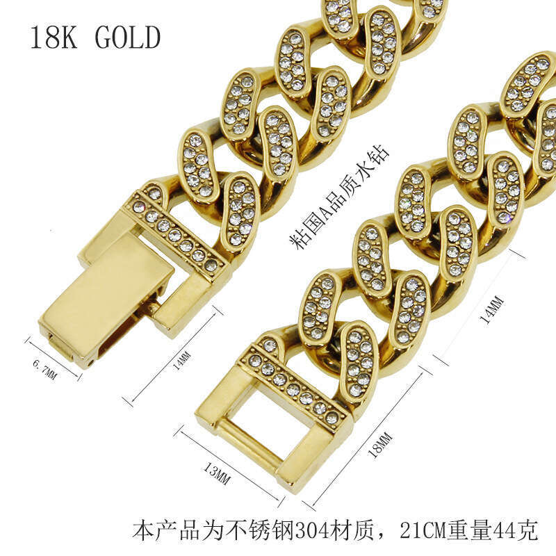 Cross-Border Hot-Selling Full Diamond Men's High-Quality Titanium Steel Hip-Hop Cuban Bracelet Jewelry Factory In-Stock Wholesale
