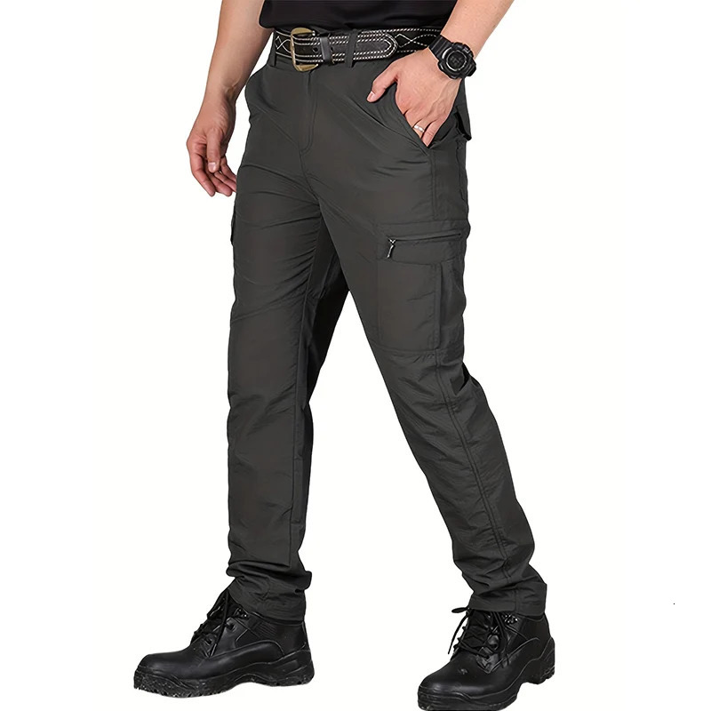 Casual Men Pants Summer Multiple Pockets Cargo Pants Quick Dry Thin Trousers Outdoor Hiking Workout Breathable Long Pant 260304