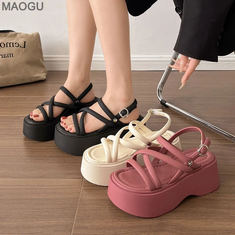 Black Wedge Sandals Women Platform Shoes Black Belt High Heels Gladiator Chunky Heeled Summer Wedges Zapatos De Mujer 260306