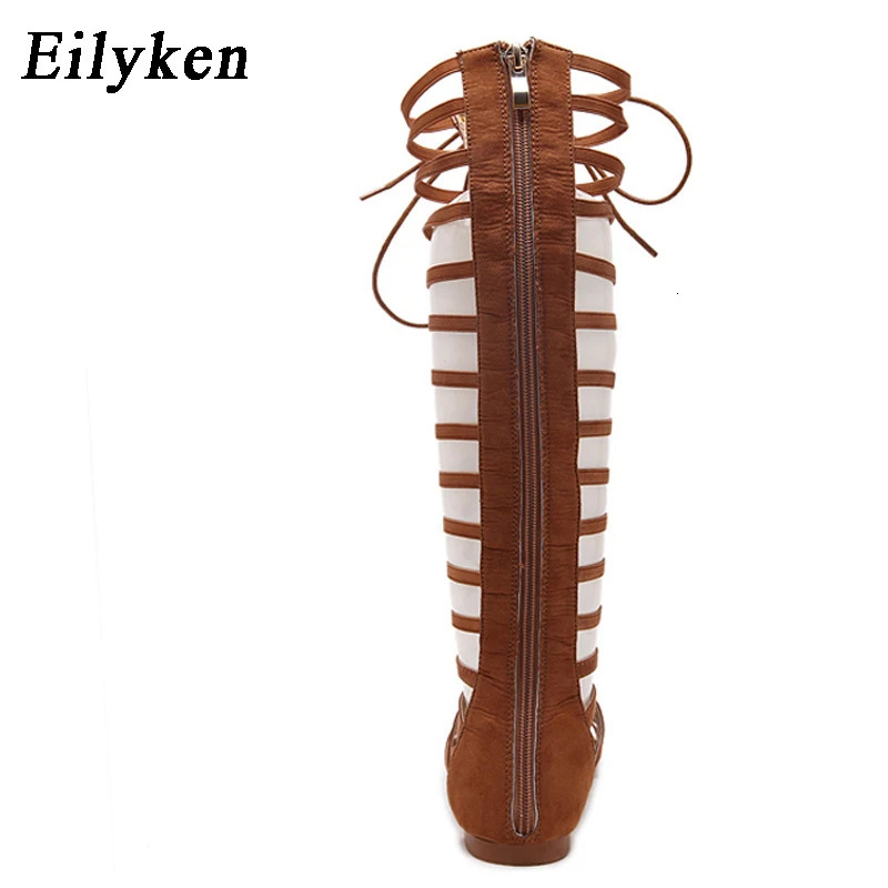Eilyken Women Sandals Strappy Open toe Knee High Summer Gladiator Flat Sandals Roman Bandage Casual Boots Shoes 260306