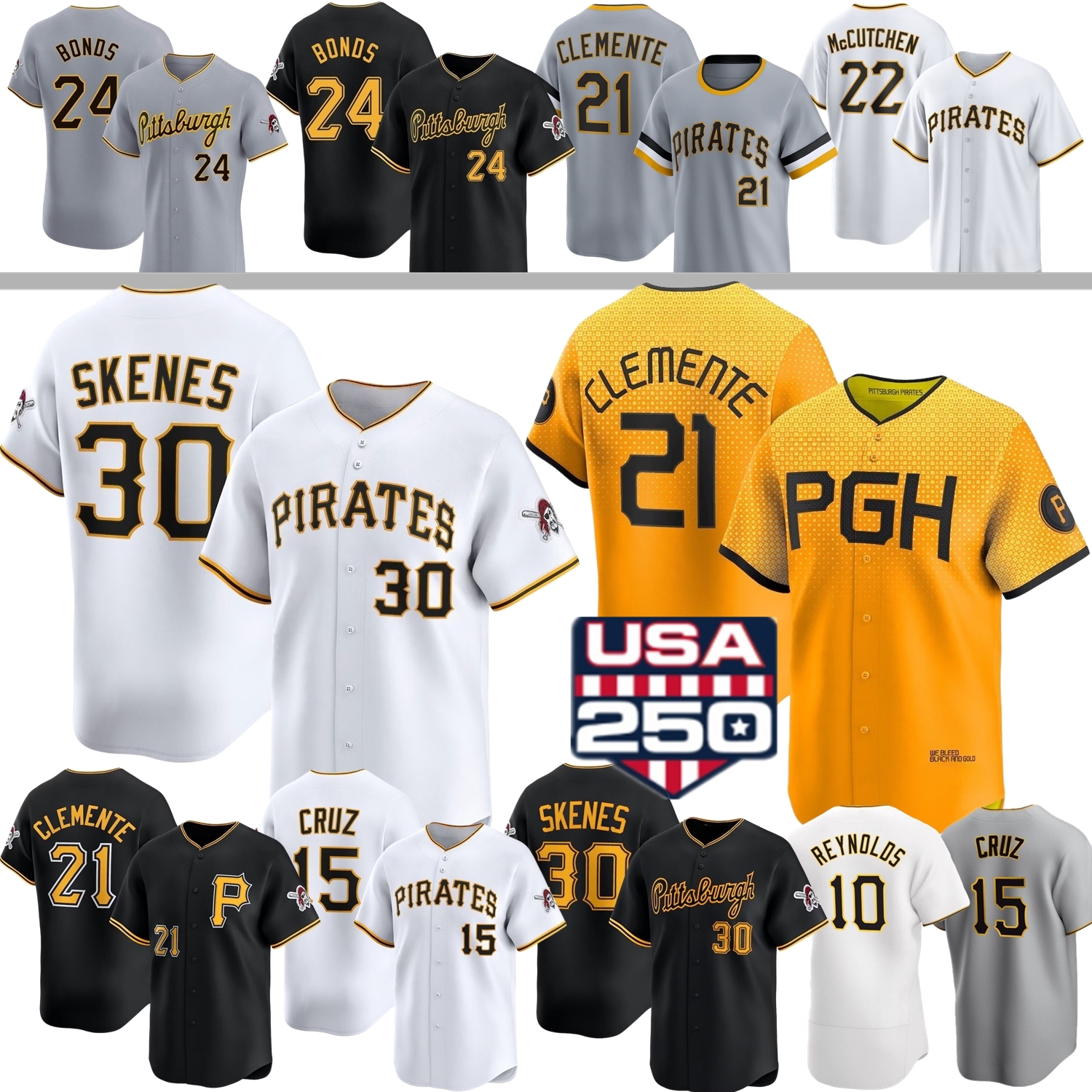 Pittsburgh Jersey #30 Paul Skenes Pirateses Roberto Clemente Konnor Griffin Bubba Chandler Johnson Cruz Bonds Reynolds Lowe Davis Bart McCutchen Hernandez Keller