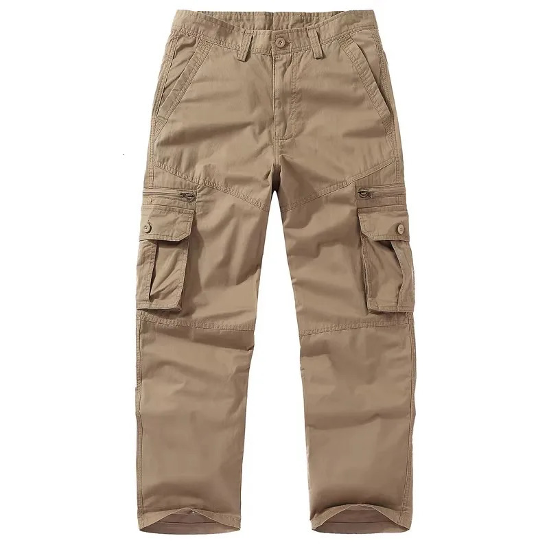 2026 Cotton Casual Pants Men Solid Color Straight Multi Pocket Cargo Pants Mens Fashion Breathable Safari Style Sports Trousers 260305