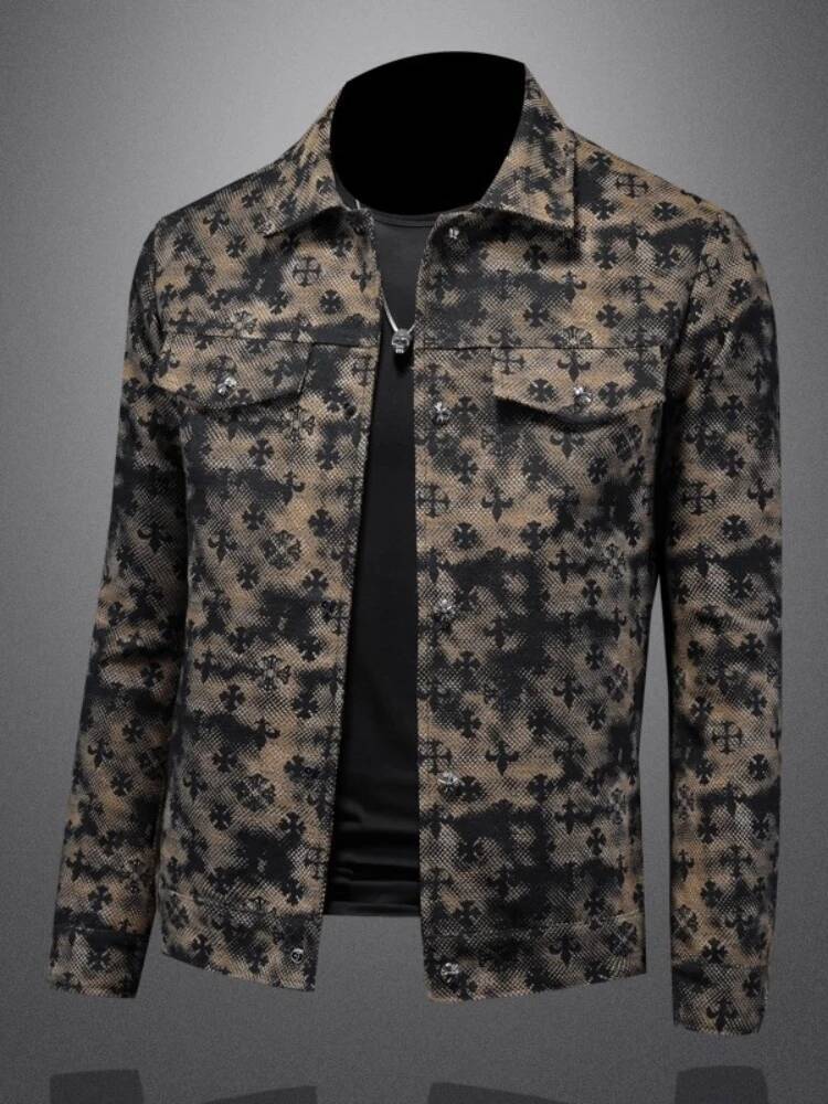 Men's Slim Fit Camouflage Notched Collar Jacquard New 2025 Design Spring Autumn Trendy Premium Quality Casual Jacket