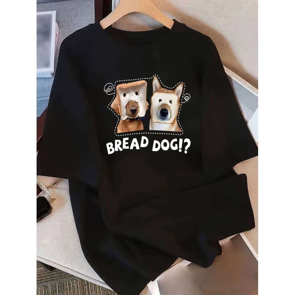 Women'SShort-Sleeve T-Shirt - Cute Bread Puppy Cartoon Print Fit Round Neck Top Harajuku Short Sleeve Casual XJ260306