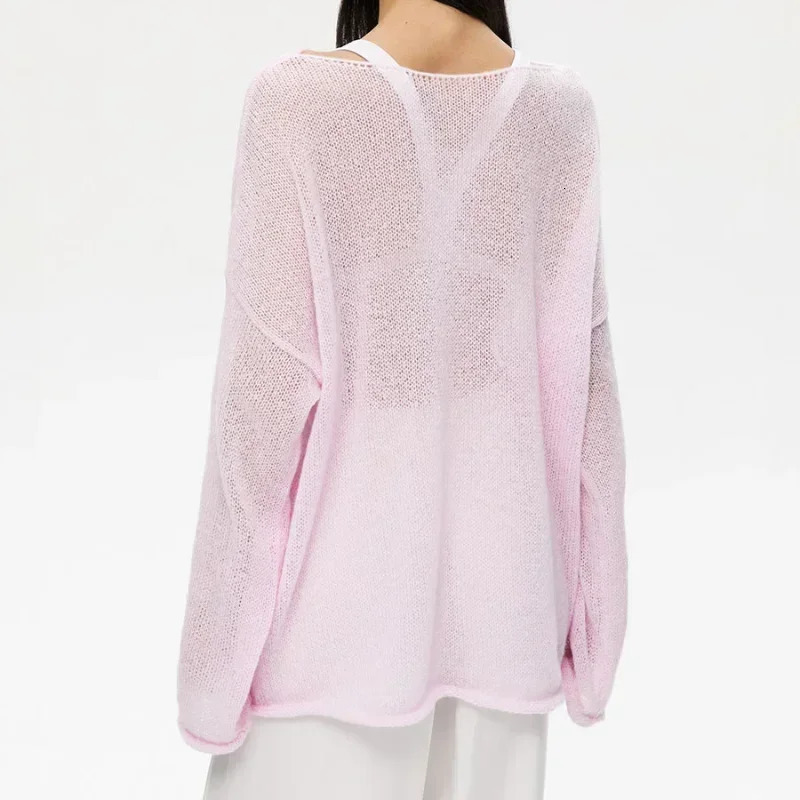 Elegant Sweater Women Summer Autumn Casual Fashion Loose Pullovers Chic Pink White Jumper Sueter Mujer 260306