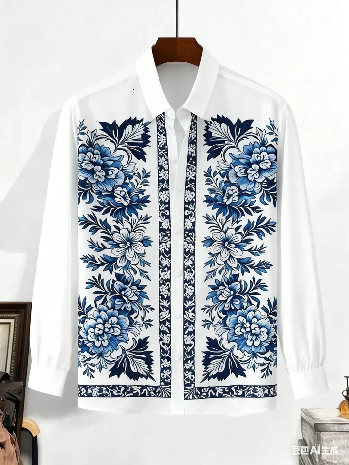 Mens Longsleeved Plant Vine French 3D Printed Shirt Hawaiian Beach Vacation Outdoor Party Outer Wear Xmas Dress Man 260228