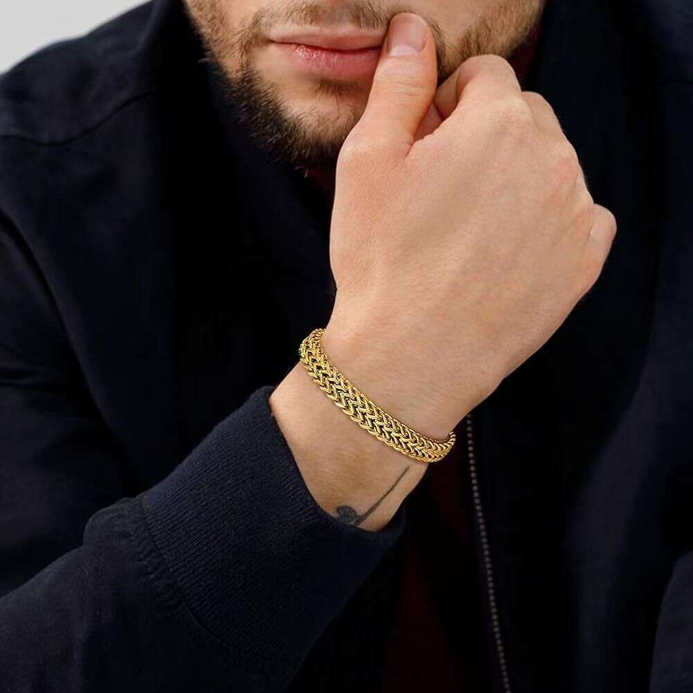 PVD Plated 18K Gold Men's Hip Hop Cuban Chain Mesh Cross-Border Foreign Trade European and American Style Fashion Bracelet Wholesale