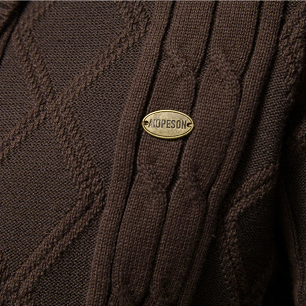 AIOPESON Cotton Argyle Cardigan Men Casual Single Breasted Solid Color Business Mens Cardigans Winter Fashion Sweater Man 260306