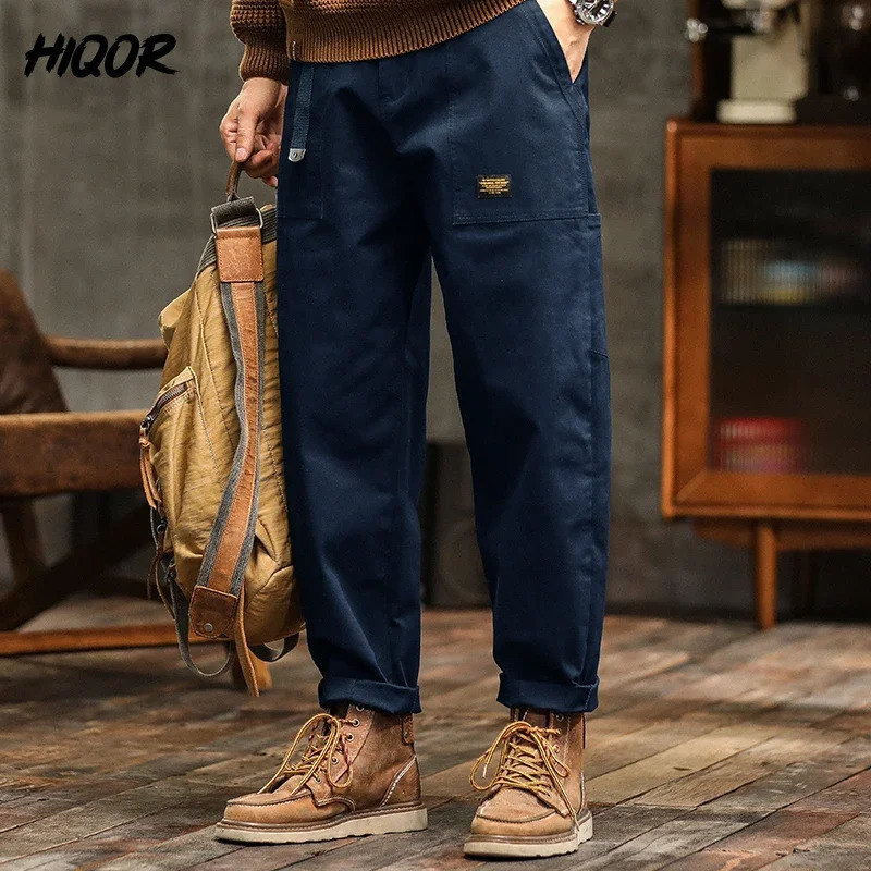 HIQOR Mens Loose Profile Pants American Vintage Trousers For Men High Waist Army Green Mens Casual Pants Cargo Trousers Male 260304