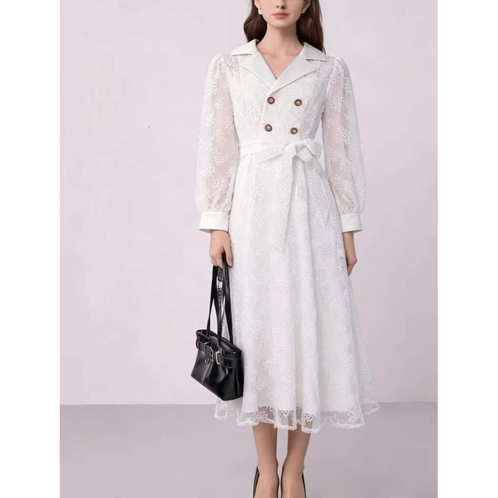 2026 Spring/Summer European and American Elegant Fashion Gentle and Lightweight Jacquard Pattern Windbreaker Dress